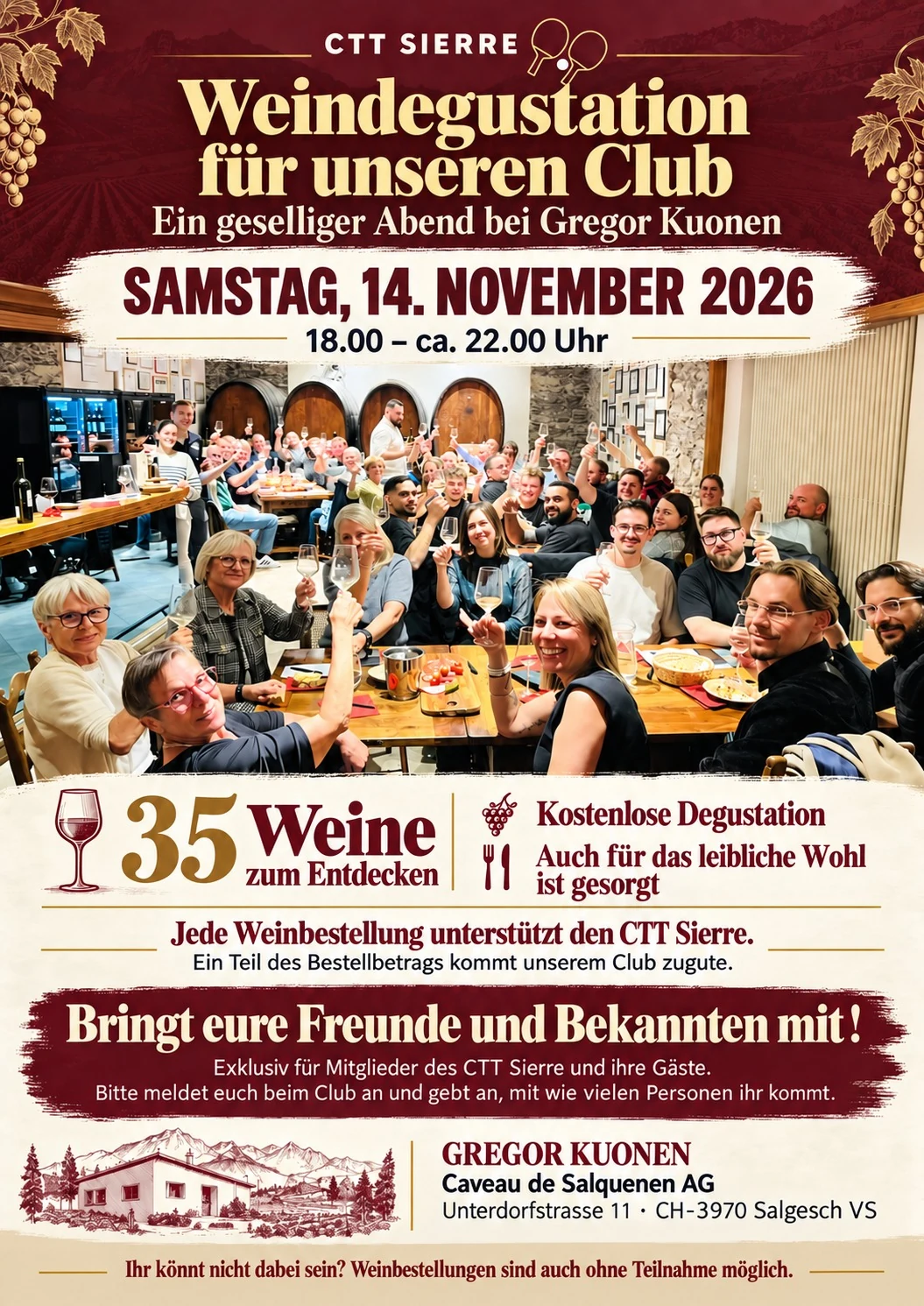 Weindegustation für unseren Club · Samstag, 14. November 2026 · Gregor Kuonen