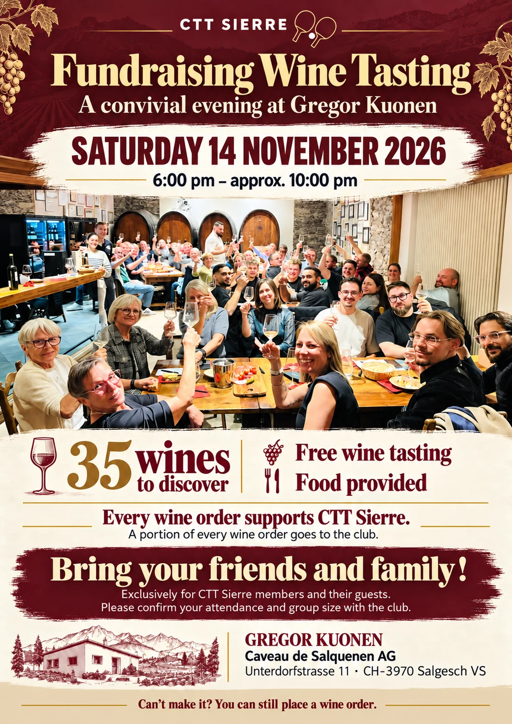 Fundraising wine tasting · Saturday 14 November 2026 · Gregor Kuonen