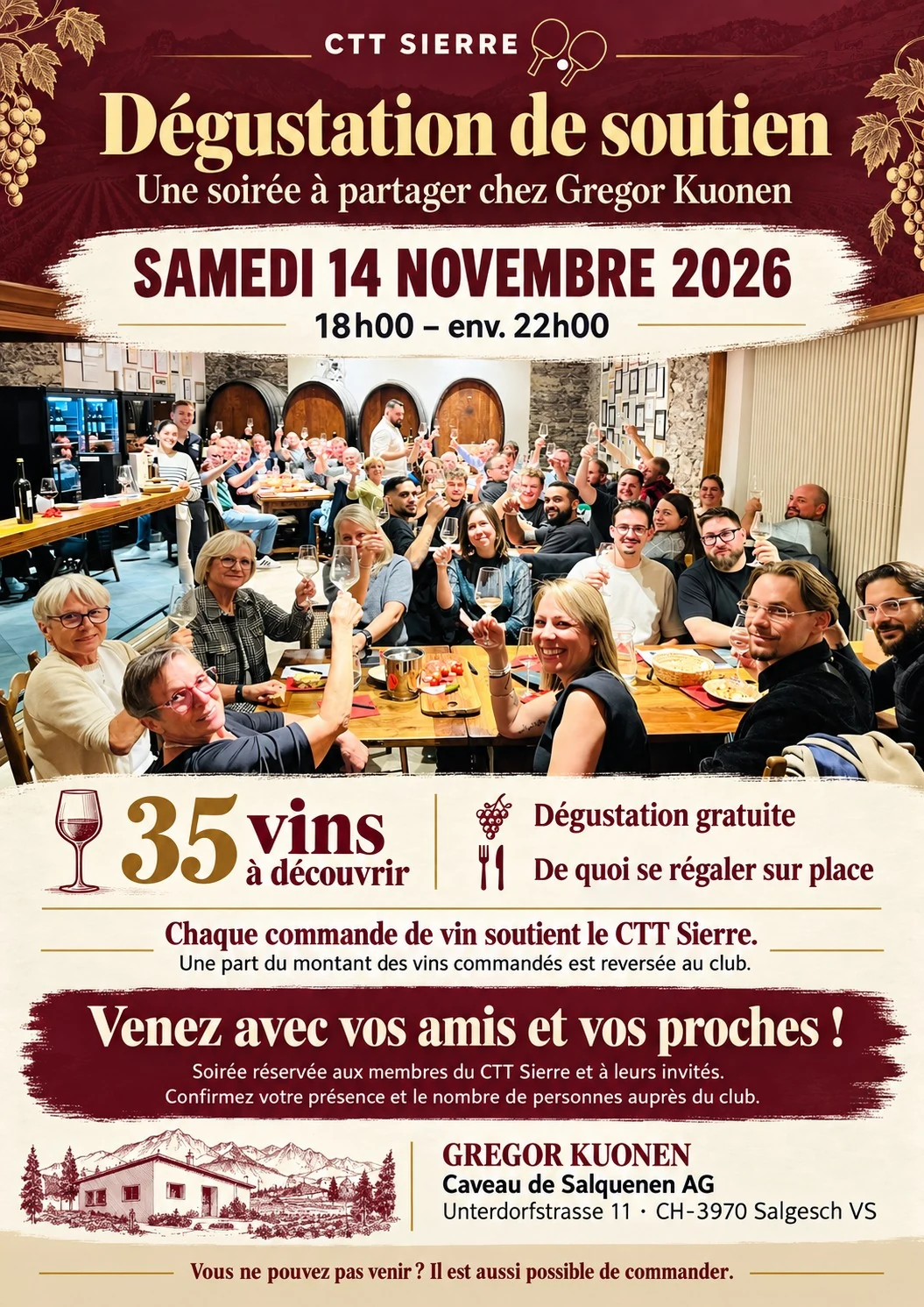 Dégustation de soutien · Samedi 14 novembre 2026 · Gregor Kuonen