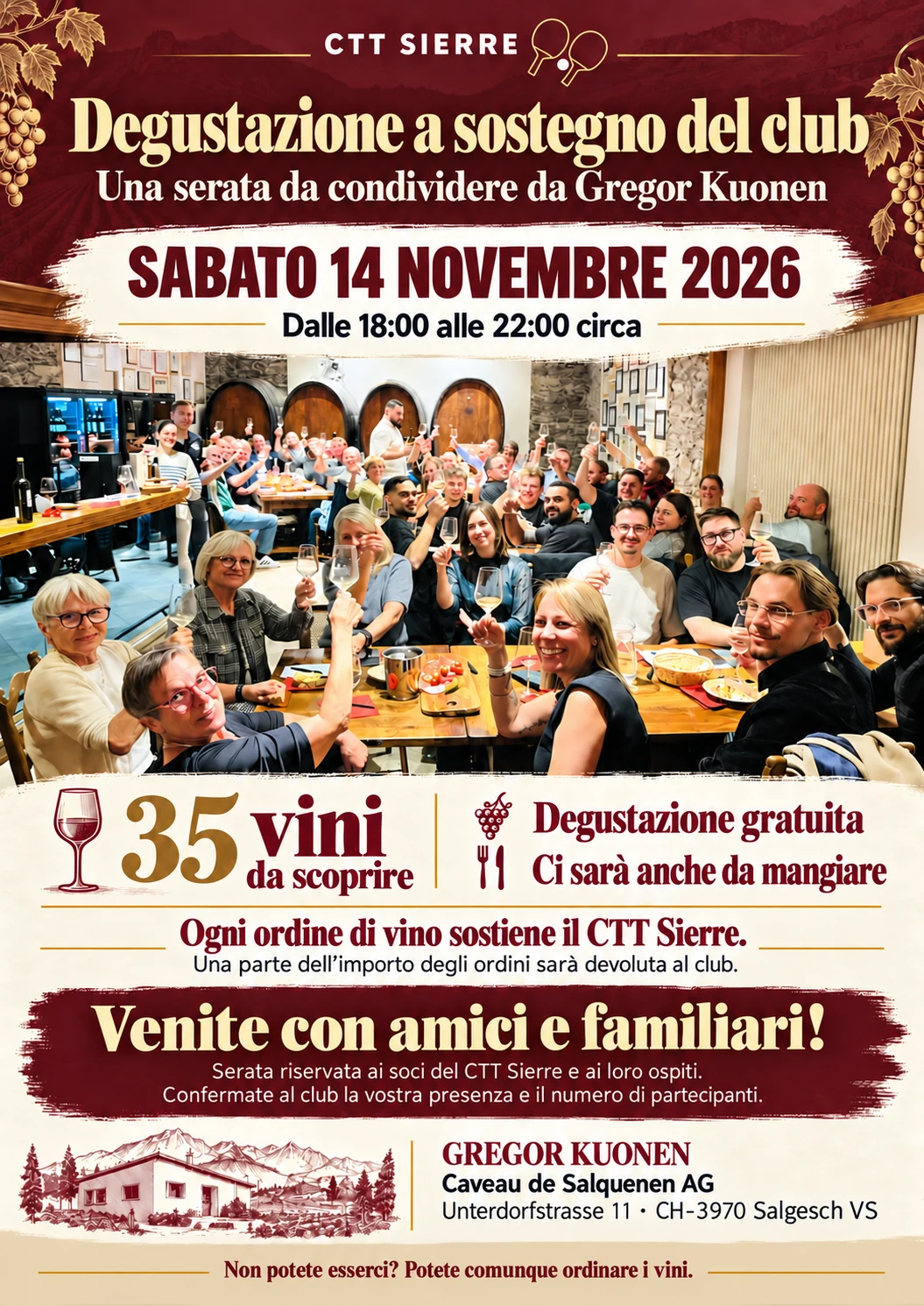 Degustazione a sostegno del club · Sabato 14 novembre 2026 · Gregor Kuonen